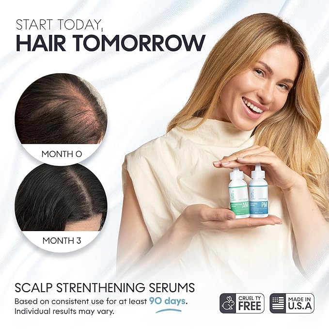 Peptide & Stem Cell Hair Growth Serum, AM & PM Bundle – Formula with Apple Stem Cells for Thicker, Stronger Hair – Stem Cell Scalp Serum for Hair Growth and Nourishment for Men & Women