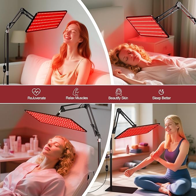 Morfone Red Light Therapy Lamp for Full Body & Face - 120 LED Tri-Wavelength (660nm, 850nm, 940nm) Large Panel with Adjustable Stand, Protective Glasses for Home Use, Gift for Women Girls