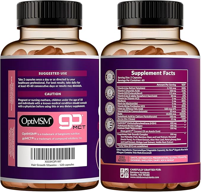 (2 Pack) Hair Growth Vitamins for Women | Biotin 10,000mcg, Collagen, Patented OptiMSM®, goMCT®, Saw Palmetto | Naturally Regrow Stronger & Healthier Hair, Skin and Nails | May Stop Hair Loss