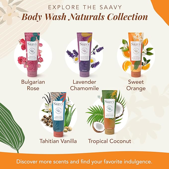 Saavy Naturals Body Wash Sweet Orange Plant-Based Ingredients - Made In USA - Sensitive Skin Body Wash, l Organic & Vegan Formula With Coconut Oil, Shea Butter, And Aloe Vera - 8.5 Fl Oz, 2 Pack
