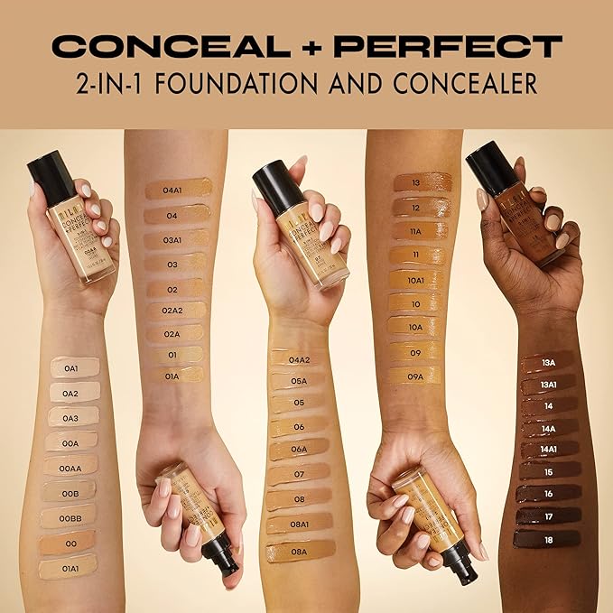 Milani Conceal + Perfect 2-in-1 Foundation + Concealer for a Flawless Complexion, Under Eye Corrector, Cover Redness and Imperfections, Waterproof and Sweatproof - Golden Vanilla