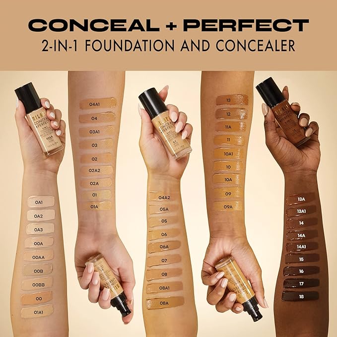 Milani Conceal + Perfect 2-in-1 Foundation + Concealer for a Flawless Complexion, Under Eye Corrector, Cover Redness and Imperfections, Waterproof and Sweatproof - Porcelain
