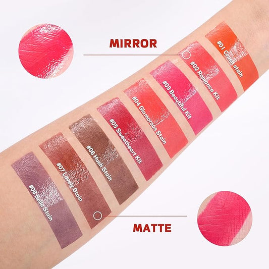 Liquid Lipstick with Clear Lip oil, Dual-Ended Peel-Off Lip Gloss, Long-Lasting Water-proof Lip Gloss (Rose)