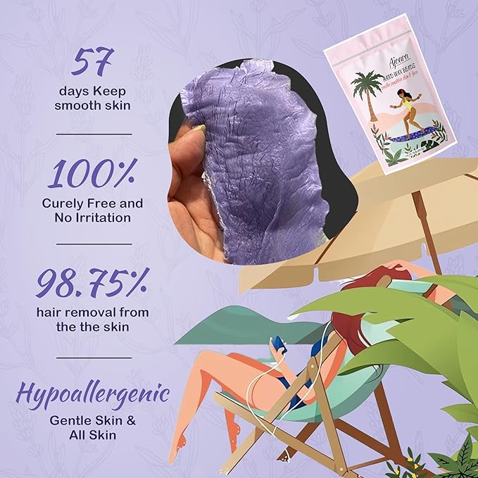 Ajoura 1lb Hard Lavender Wax Beads for Full Body Hair Removal - Brazilian, Bikini, Face, Eyebrows, Underarms, Arms, Chest, Back, Legs (Refill for Wax Warmer Kit, Purple)