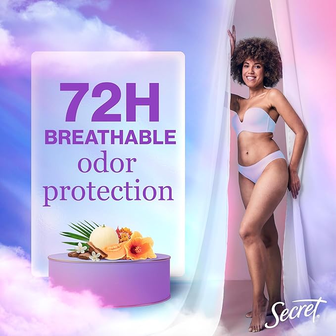 Secret Fresh Antiperspirant Deodorant for Women, 72hr Breathable Sweat & Odor Protection, Instant Freshness & Gentle, PH Balancing Minerals, Clear Gel, Tropical Hibiscus Scent, 2.6 oz