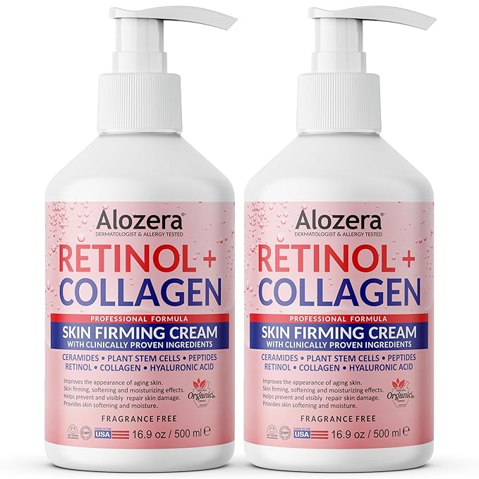 Skin Firming Retinol Collagen Body Lotion with Stem Cells for Aging Skin and Wrinkles, Non-Greasy, Lightweight Moisturizer, Fragrance-Free, 16.9 oz 2-Pack