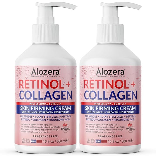 Skin Firming Retinol Collagen Body Lotion with Stem Cells for Aging Skin and Wrinkles, Non-Greasy, Lightweight Moisturizer, Fragrance-Free, 16.9 oz 2-Pack