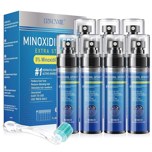5% Minoxidil Spray for Men and Women-7 pack, Infused with Biotin, Beard Growth, Extra Strength Treatment to Combat Hair Loss and Thinning, and Fuller Hair & Beard (11 Month Supply, Extra Strength)