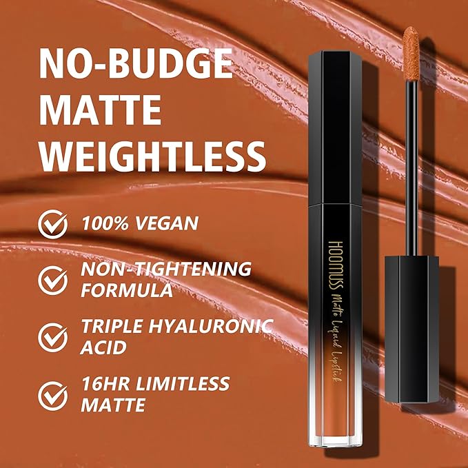 Brown Lipstick Long Lasting, Matte Liquid Lipsticks for Women Non Transfer Smudgeproof Smooth and Easy to Appy Cruelty Free Lip Color, M60 Caramel