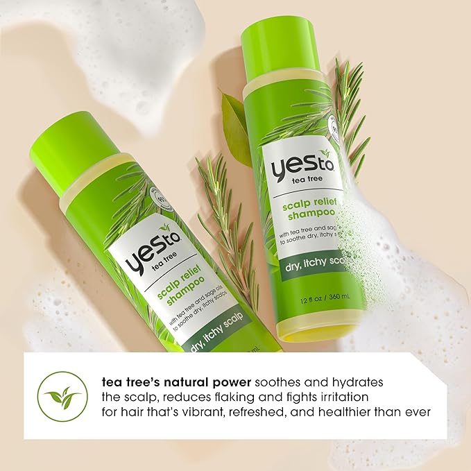 Yes To Tea Tree Scalp Relief Shampoo, pH Balancing Formula To Calm Dry Itchy Scalp While Moisturizing & Nourishing Hair, With Tea Tree & Sage Oil, Natural, Vegan & Cruelty Free, 12 Fl Oz 2PK