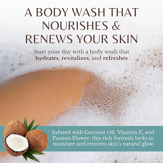 Coconut Body Wash, Cleans, Softens & Nourishes, Ultra Moisturizing Shower Gel for Dry and Sensitive Skin, Women & Men, Organic & Natural, 16 fl oz
