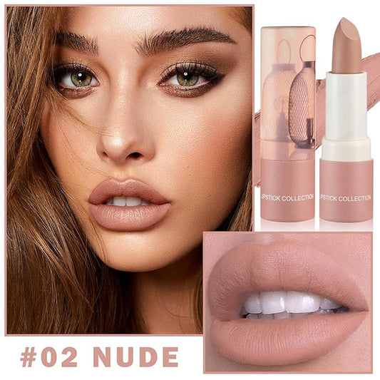 2PCS Matte Nude Lipstick Set Velvet Lip Gloss Nude Lip Stain Paper Tube Lipsticks Non-Stick Cup Waterproof Long Lasting Matte Lipstick for Women Daily Professional Lip Makeup
