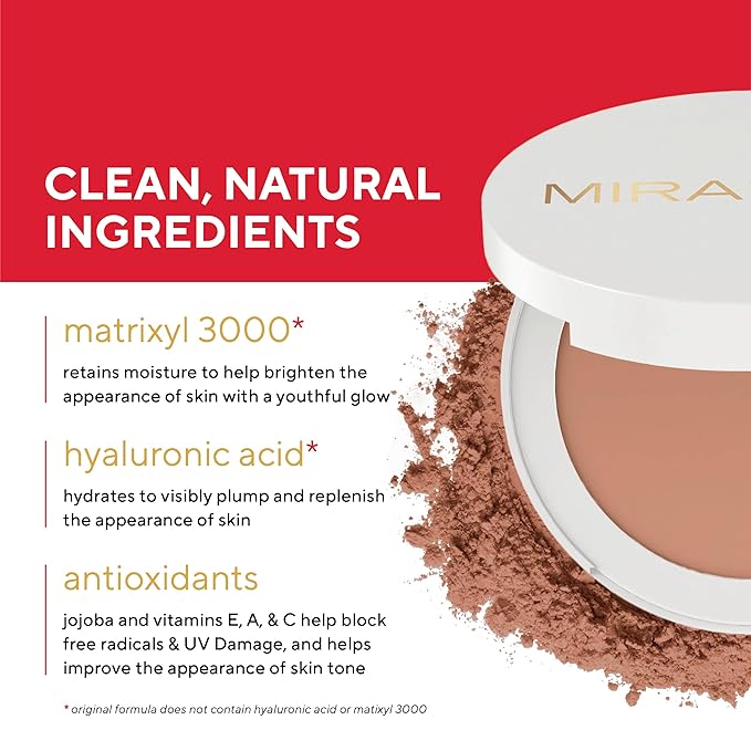 MIRABELLA - Invincible for All Pure Press Foundation, HD-Finish Pressed Powder, Buildable Mineral Pressed Powder Compact with Jojoba & Triglyceride, Age-Defying Makeup for All Skin Types, Deep D14