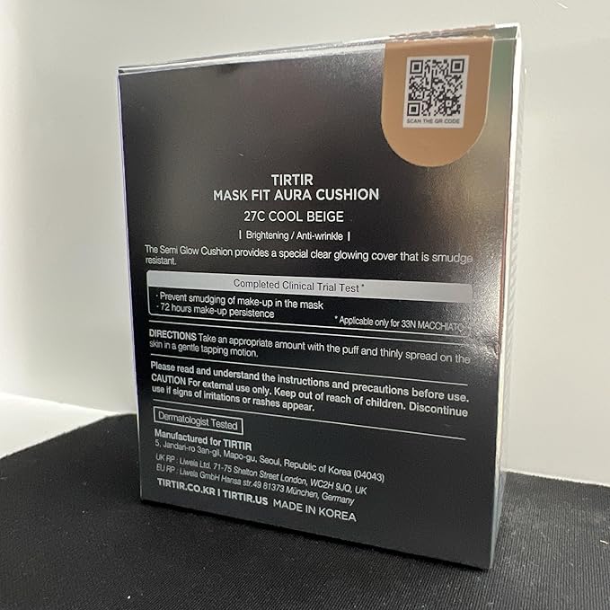 TIRTIR Mask Fit Aura Silver Cushion Foundation | Semi-glow Finish, Natural Coverage, Moisturizing, Lightweight, Korean cushion foundation (#27C Cool Beige, Full Size, 0.63 Fl Oz)