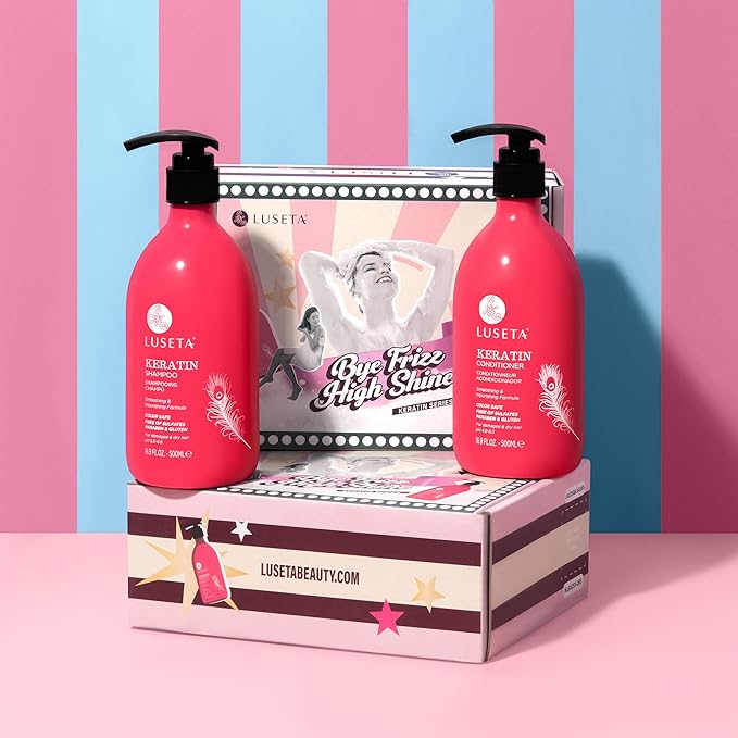 Luseta Keratin Shampoo Full + Travel Size Shampoo + Conditioner Set for Color Treated Damaged & Dry Hair, Keratin Hair Treatment for Smoothing& Nourishing (2x16.9 FL Oz + 2x1.01 FL Oz)