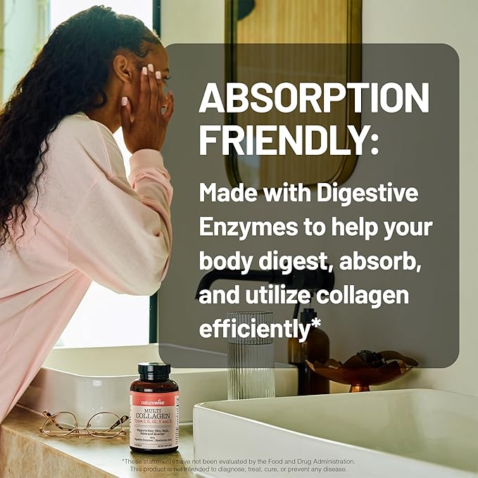 NatureWise Multi Collagen Peptides Pills for Women & Men - Type I, II, III, V, X w/Hyaluronic Acid - Supports Skin, Hair, Joint Health* - Grass Fed, Gluten Free, Non-GMO - 90 Capsules[30 Day Supply]