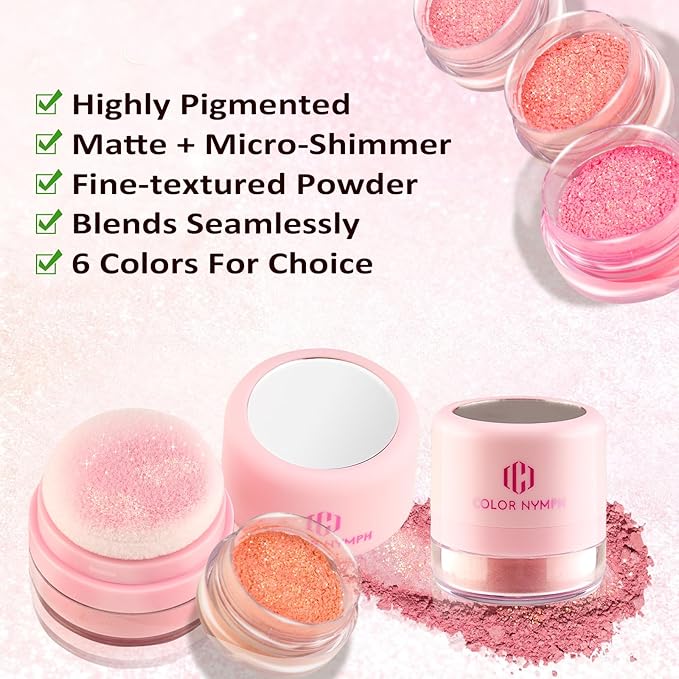 Color Nymph Cushion Blush Powder Micro-Shimmer Cheek Blusher Mushroom Face Blush For Cheek Makeup For Brown/Tan Skin Easy to Blend Highly Pigmented 04# Berry Pink