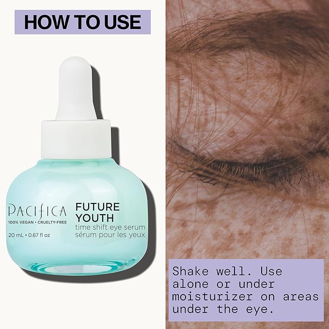 Pacifica Future Youth Time Shift Eye Serum – Peptide Eye Serum for Fine Lines & Dark Circles, Lifting & Firming Under Eye Treatment w/Flora + Peptide-11, Unscented Hydrating Gel for All Skin Types