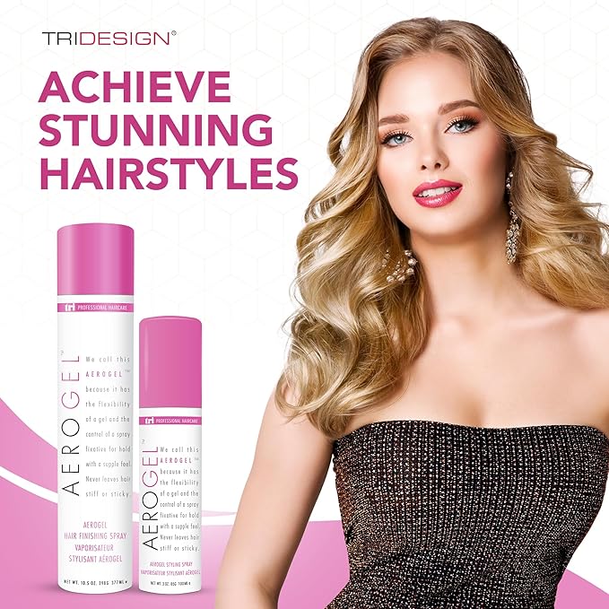 TRI Design Aerogel Hairspray - Strong Hold Hair Finishing Spray for Volumizing & Control, Flexible Styling for All Hair Types, Non-Sticky and Scented - For Women and Men - Pack of 2 (3 oz & 10.5 Oz)