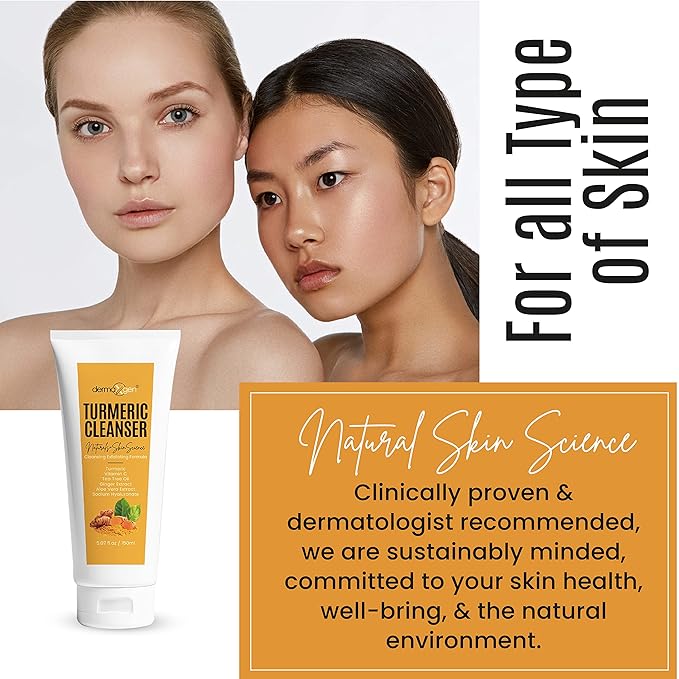 Turmeric Facial Cleanser – Natural Anti-Aging Exfoliating Turmeric Face Wash for Glowing Skin – Helps Clear Acne Scars, Dark Spots, Sun Damage & Discoloration – 5 oz