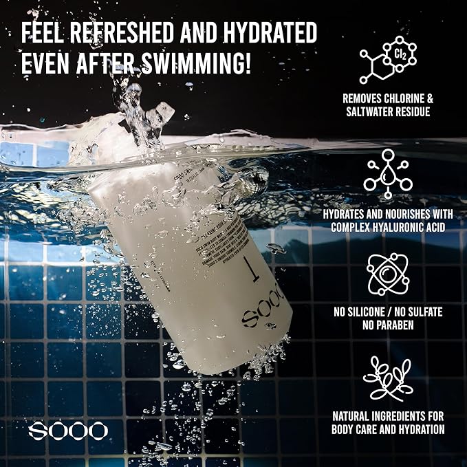 SOOO Swim Shampoo & Body Wash Set 16.9oz | 2-in-1 Chlorine Removal After-Swim Care for Swimmers | Hydrating & Moisturizing | Sulfate-Free, Paraben-Free, Silicone-Free | Korean Premium Swim Care