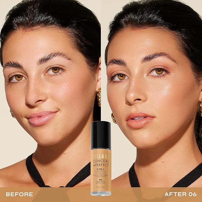 Milani Conceal + Perfect 2-in-1 Foundation + Concealer for a Flawless Complexion, Under Eye Corrector, Cover Redness and Imperfections, Waterproof and Sweatproof - Sand Beige