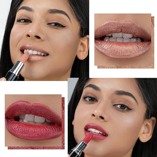 2pcs Nude and Red Glitter Lipstick,High Impact Lipcolor,Lightweight Hydrating Formula Smooth and Non-Sticky,Metallic Lipstick For Women,Full-Coverage Lip Color