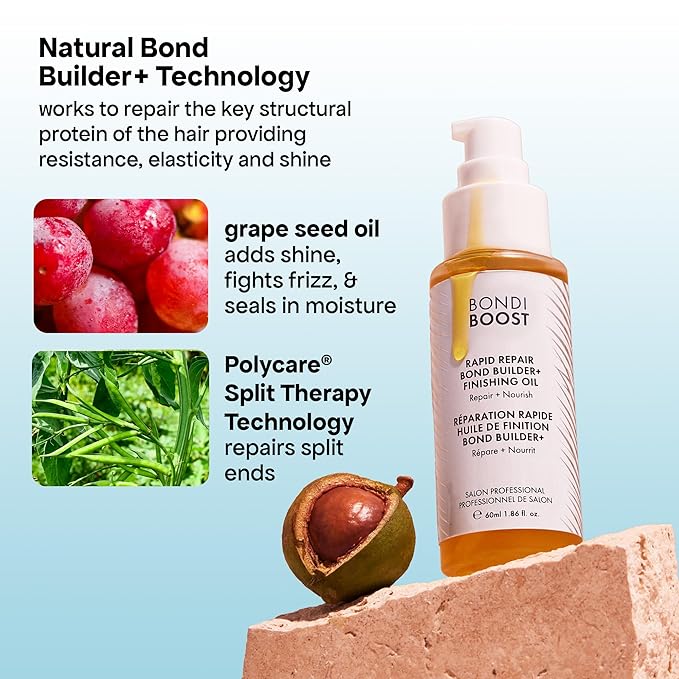 BONDIBOOST Rapid Repair Bond Builder + Heat Protection Finishing Oil [1.86 fl oz], Hair Oil for Damaged Hair, Strengthening & Nourishing Formula for Smoother + Healthier + Shinier Results