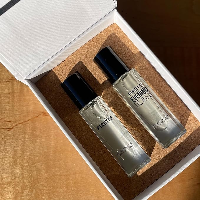 PIRETTE MIni Fragrance Oil Roll On Duo Set Evening Glass Fragrance Oils, Beach-Inspired, Long Lasting Perfume Oil Set, Travel Size Perfume, 2 x 0.25 fl oz