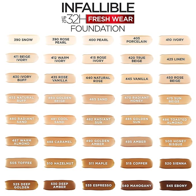L'Oreal Paris Makeup Infallible Up to 32 Hour Fresh Wear Lightweight Foundation, 515 Copper, 1 Fl Oz, Packaging May Vary