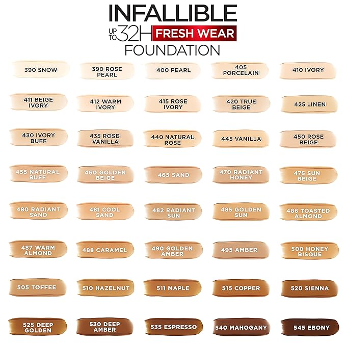 L'Oreal Paris Makeup Infallible Up to 32 Hour Fresh Wear Lightweight Foundation, 480 Radiant Sand, 1 Fl Oz, Packaging May Vary