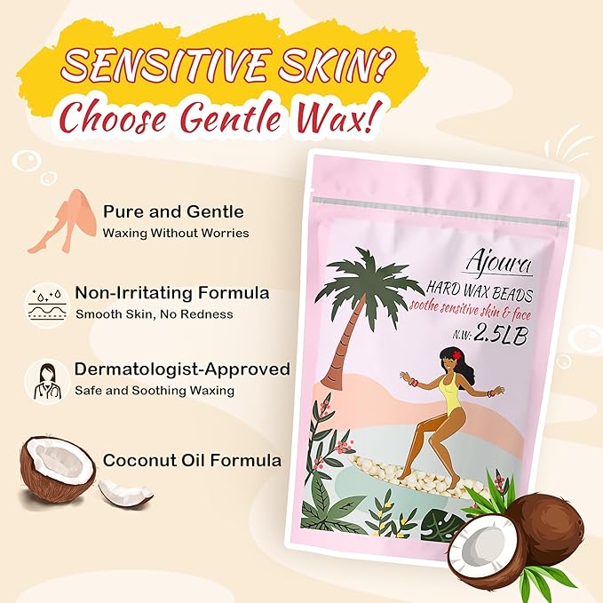 Ajoura 2.5 lb Wax Beads for Hair Removal - Premium Hard Wax for Coarse Hair, Ideal for Brazilian Bikini, Legs, Face, Underarms, Arms, Chest, Back - Sensitive Skin for Efficient Home & Salon Waxing