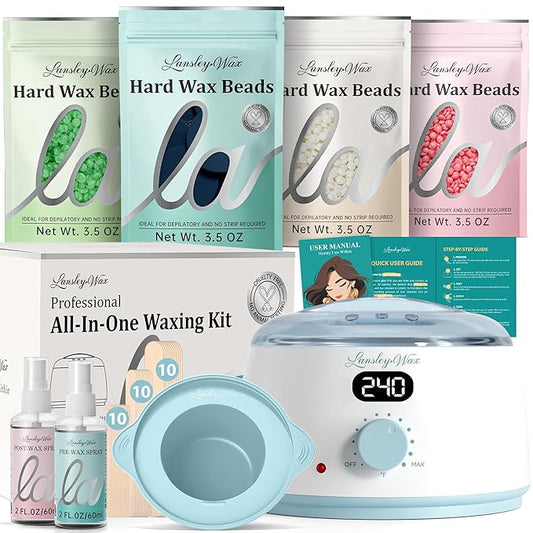 LANSLEYWAX Digital Waxing Kit for Women Men - Blue Waxing Machine with 39 Accessories - Hard Wax Kit for Arms Legs Brazilian Bikini Facial Sensitive Skin, Wax Warmer Hair Removal for Home/Salon Use