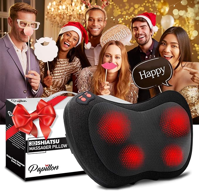 Papillon Back Massager,Shiatsu Neck Massager for Pain Relief,Electric Shoulder Foot Massage Pillow with Heat,Gifts for Mothers Day,Christmas Gifts for Women/Men,Deep Tissue Kneading for Waist,Legs