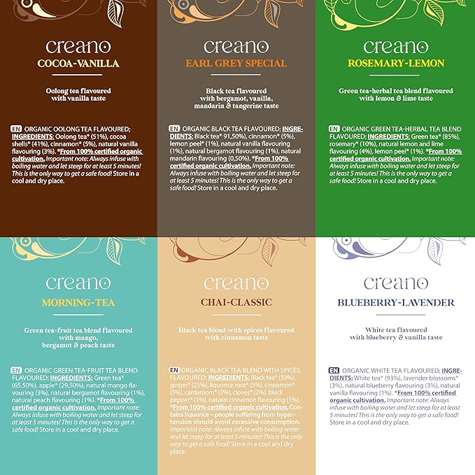 Creano Organic Tea Gift Set – 48 Organic Tea Bags in 6 Dreamy Varieties – 96 g*