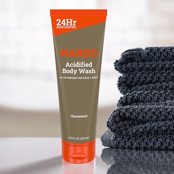 Mando Odor Shield Body Wash - 24 Hour Control - Removes Odor Better than Soap - SLS Free, Paraben Free, Skin Safe - 8.5 Ounce (Pack of 2) (Unscented)