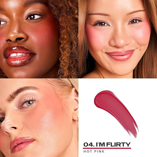 Sacheu Cheek STAY-N Liquid Blush for Cheeks — High Pigment, Buildable, Lightweight Cream Blush Infused With Squalane, for Dewy & Radiant Flushed Cheeks — Long-lasting & Cruelty Free, I'm Flirty