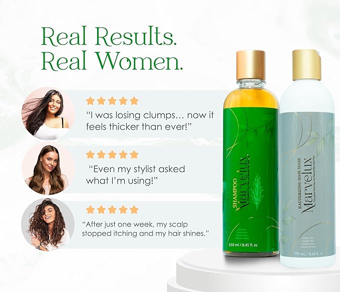 MARVELUX Hair Care Kit with Rosemary Shampoo & Kauterizing Mask – Complete Hair Strengthening System – Deep Repair Treatment for Damaged Hair – Sulfate-Free Professional Growth (250 ml, Rosemary)