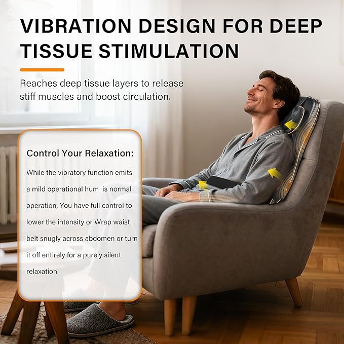 Shiatsu Neck Back Massager Chair Cushion w/Heat - Full-Back Massage Cushion with Kneading, Rolling, Vibration- Adjustable Neck Height & Intensity - Heated Seat for Home & Office