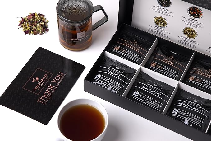 Pure And Easy Tea, Premium Loose Leaf Tea Sampler Set, 30-Count Variety Pack with 10 Herbal & Caffeinated Flavors, Natural Wellness & Luxury Tea Gift Box, 150g