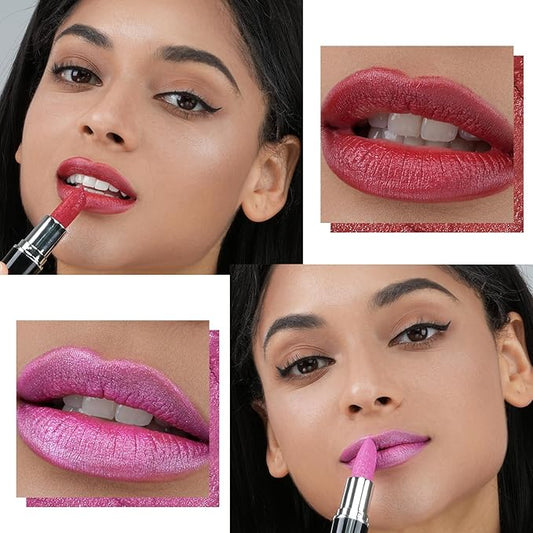 2pcs Red and Pink Glitter Lipstick,High Impact Lipcolor,Lightweight Hydrating Formula Smooth and Non-Sticky,Metallic Lipstick For Women,Full-Coverage Lip Color
