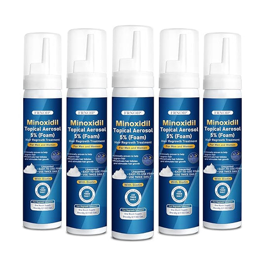 5% Minoxidil Foam 5 PCS for Men - Infused with Biotin, Hair Regrowth Treatment for Longer, Fuller Hair and Beard (5-6 Month Supply)