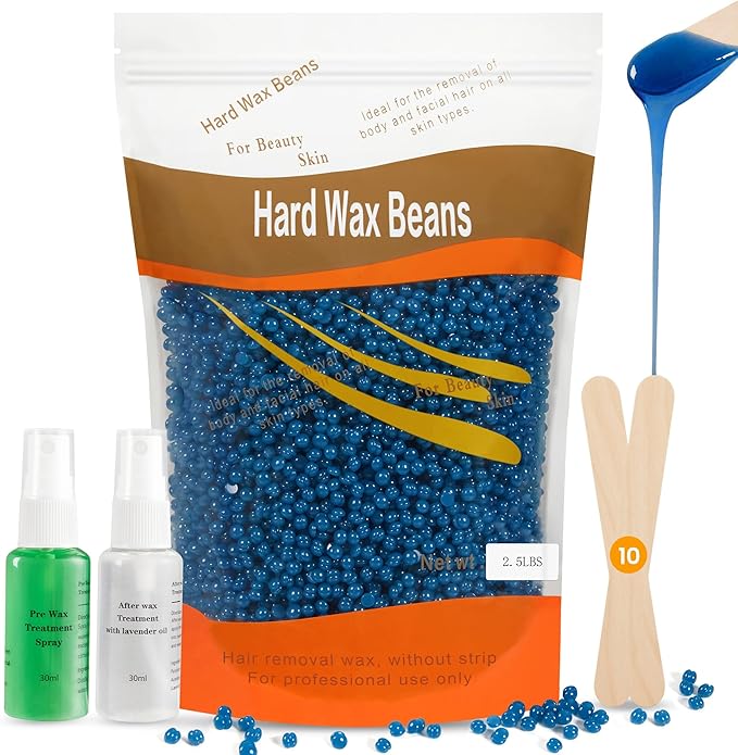 2.5lb Wax Beans for Hair Removal, Hard Wax Beads, Waxing Beads for Sensitive Skin, Hair Removal Kit for Women Men Full Body, Facial, Brazilian, Bikini, Legs, Chest