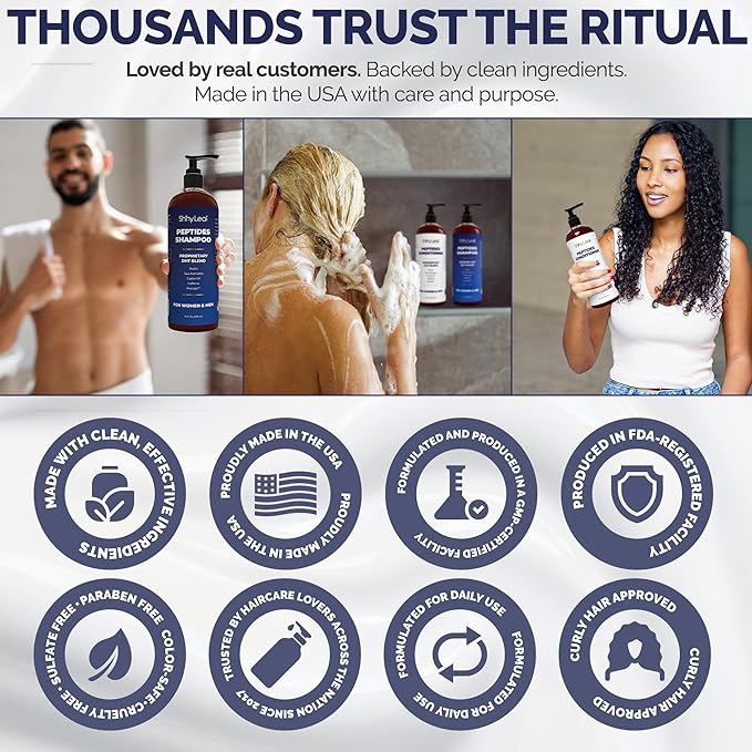 Anti-Thinning Peptide Shampoo and Conditioner – Sulfate Free Thickening Hair Fromula with Biotin, Caffeine & Saw Palmetto for Women & Men, Safe for Color-Treated And All Hair Types, 16 fl.oz Each