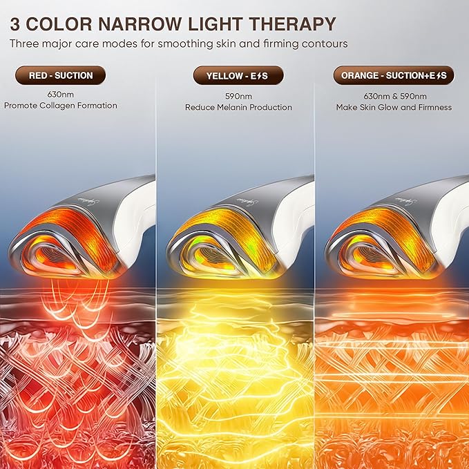 3-in-1 for Aurora Red Light for Face & Neck Beauty Massager, with Suction, Vibration, Heat, 3 Light Therapies for Skin Glow, Face Lift, Neck Firm, Black