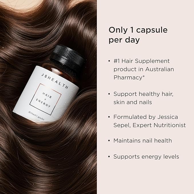 JSHealth Vitamins Hair and Energy Formula - Hair & Scalp Support Supplement with Iodine and Zinc - 30 Capsules