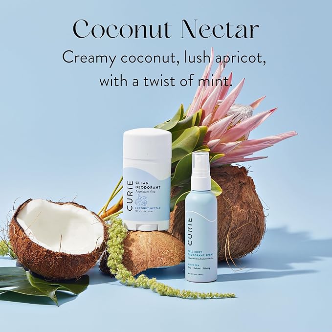 Curie Aluminum Free Deodorant - Coconut Nectar + White Tea - Natural Deodorant, Paraben Free, Cruelty Free, Non-Toxic, Vegan (2pk)