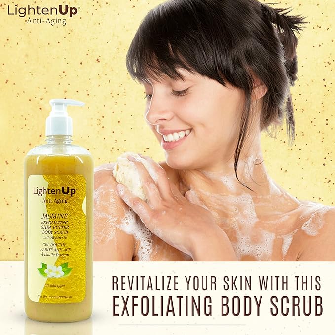 Omic LightenUp Lighten-Up Exfoliating Body Wash - 33.8 Fl oz / 1000 ml - Formulated to Exfoliate and to Nourish Skin, with Shea Butter, Jasmine Oil Argan Oil