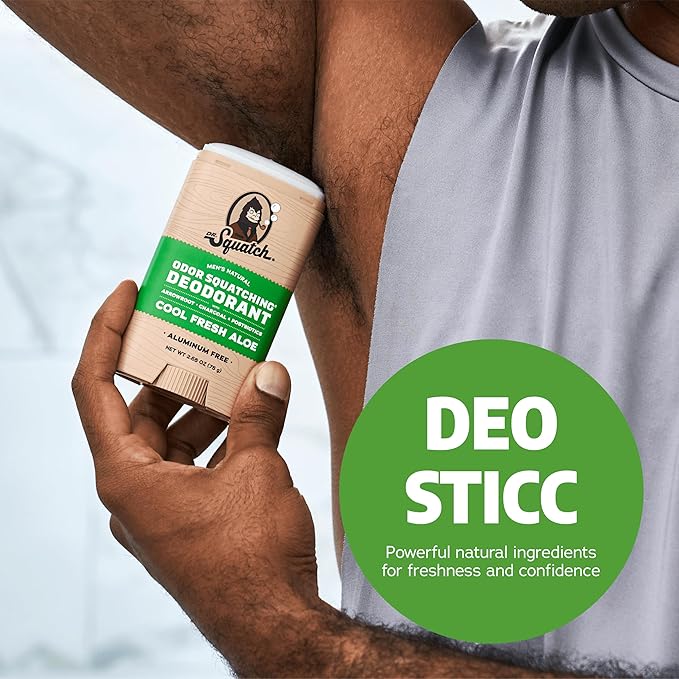 Dr. Squatch Natural Men’s Deodorant – Aluminum Free Natural Deodorant Men with Charcoal & Postbiotics for 72-Hour Odor Protection – Cool Fresh Aloe, 2.65oz Stick (3-Pack)