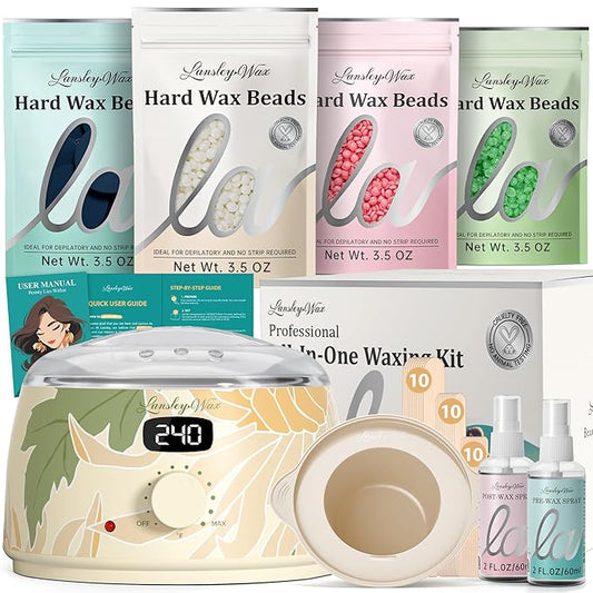 LANSLEYWAX Digital Waxing Kit for Women Men - YOLO Flora Waxing Machine with 39 Accessories - Hard Wax Kit for Arm Leg Brazilian Bikini Face Sensitive Skin, Wax Warmer Hair Removal for Home/Salon Use